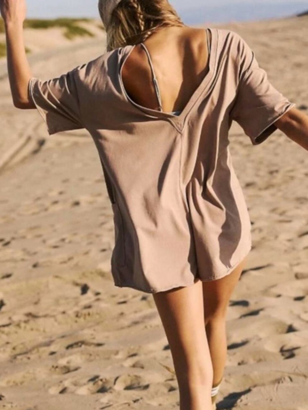 Free People Hot Shot Tee Romper - Light Brown